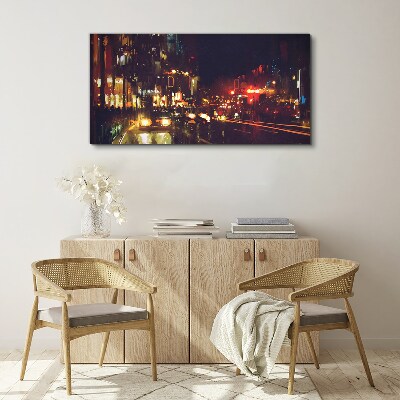 Night street in the glow of lights Print on canvas