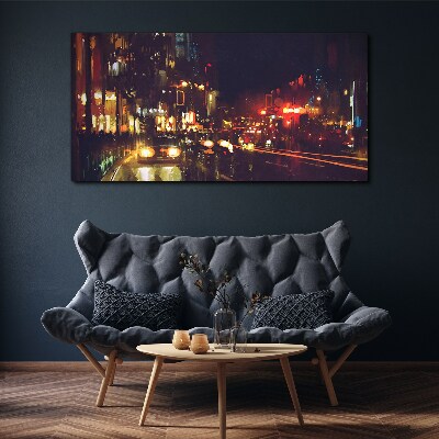 Night street in the glow of lights Print on canvas