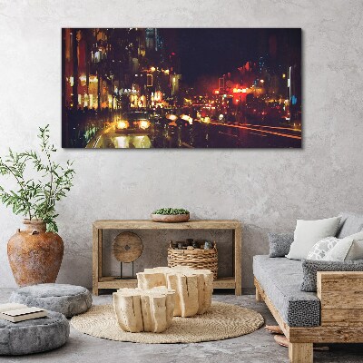 Night street in the glow of lights Print on canvas