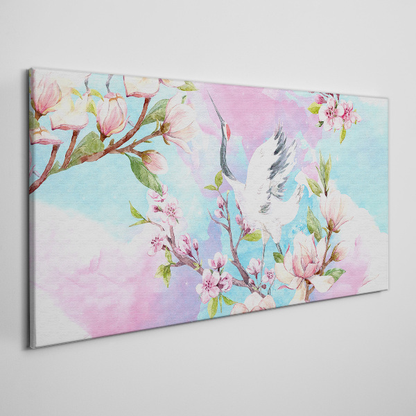 Floral landscape with a crane Print on canvas