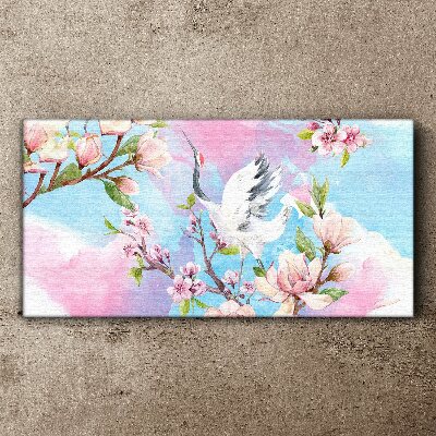 Floral landscape with a crane Print on canvas
