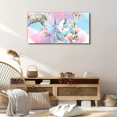 Floral landscape with a crane Print on canvas