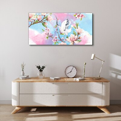 Floral landscape with a crane Print on canvas