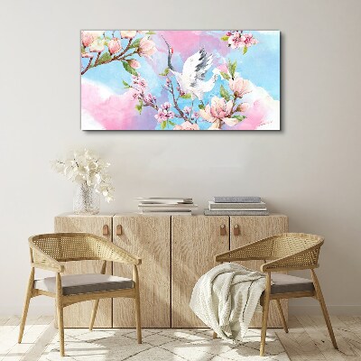 Floral landscape with a crane Print on canvas