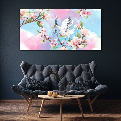 Floral landscape with a crane Print on canvas