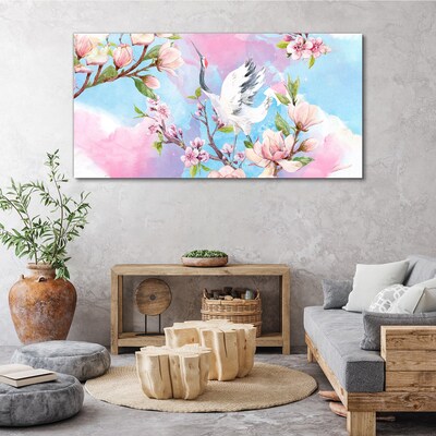 Floral landscape with a crane Print on canvas