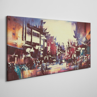 Streetscape in night colors Canvas wall art