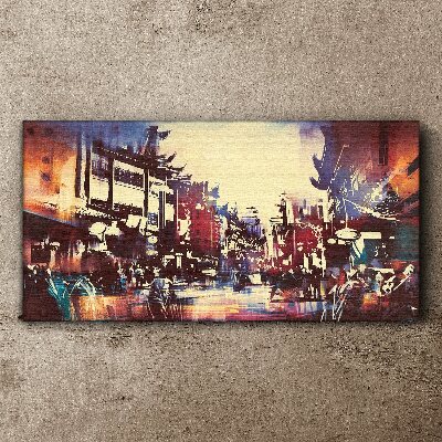 Streetscape in night colors Canvas wall art