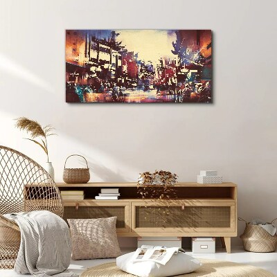 Streetscape in night colors Canvas wall art