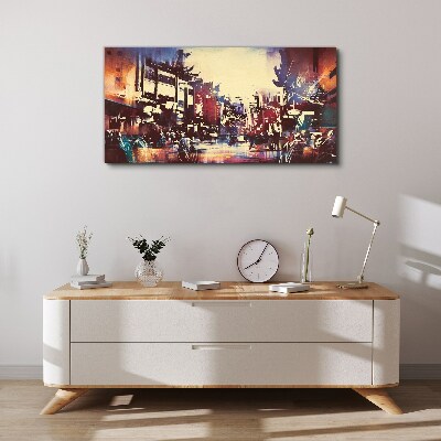 Streetscape in night colors Canvas wall art