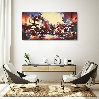 Streetscape in night colors Canvas wall art