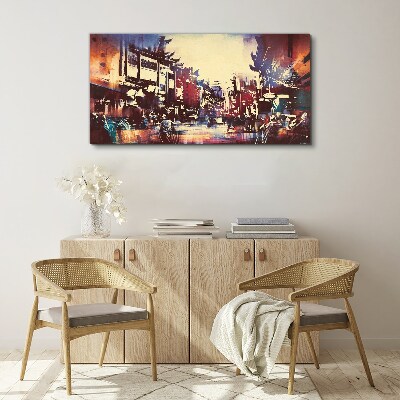Streetscape in night colors Canvas wall art