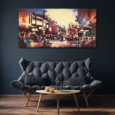 Streetscape in night colors Canvas wall art