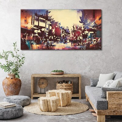Streetscape in night colors Canvas wall art