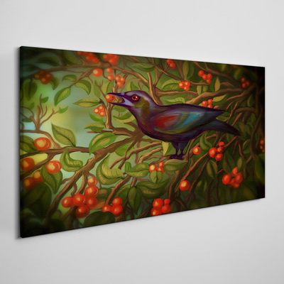 A bird on a fruit branch in the background Print on canvas