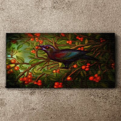 A bird on a fruit branch in the background Print on canvas