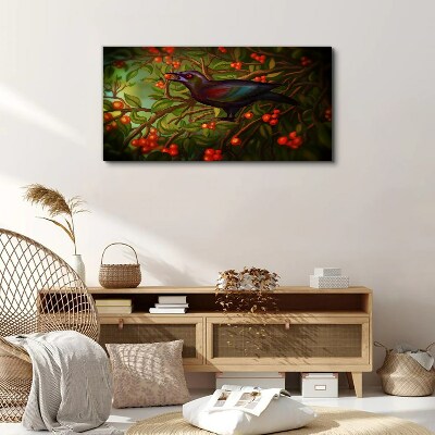 A bird on a fruit branch in the background Print on canvas