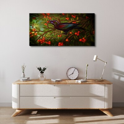 A bird on a fruit branch in the background Print on canvas