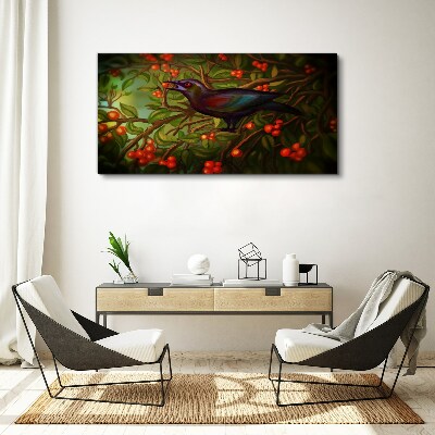 A bird on a fruit branch in the background Print on canvas