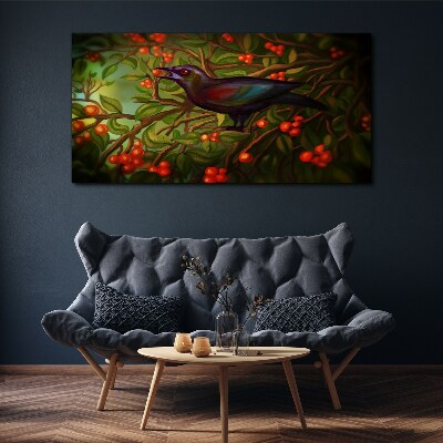 A bird on a fruit branch in the background Print on canvas