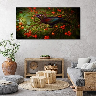 A bird on a fruit branch in the background Print on canvas
