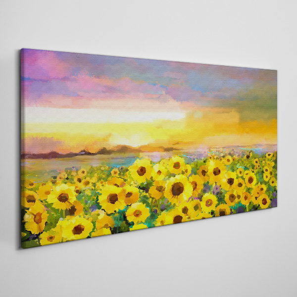 Sunflowers in the sunset rays Print on canvas