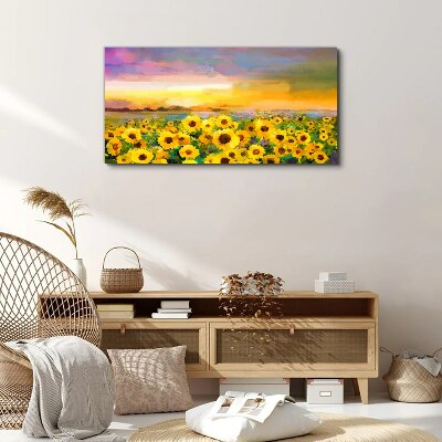 Sunflowers in the sunset rays Print on canvas