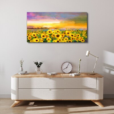 Sunflowers in the sunset rays Print on canvas