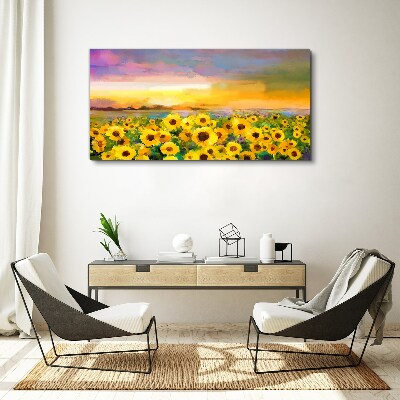 Sunflowers in the sunset rays Print on canvas