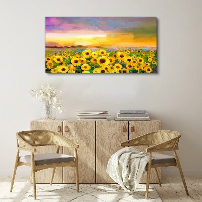 Sunflowers in the sunset rays Print on canvas