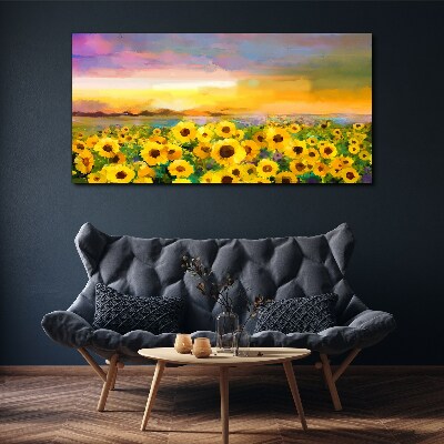 Sunflowers in the sunset rays Print on canvas