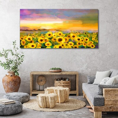 Sunflowers in the sunset rays Print on canvas