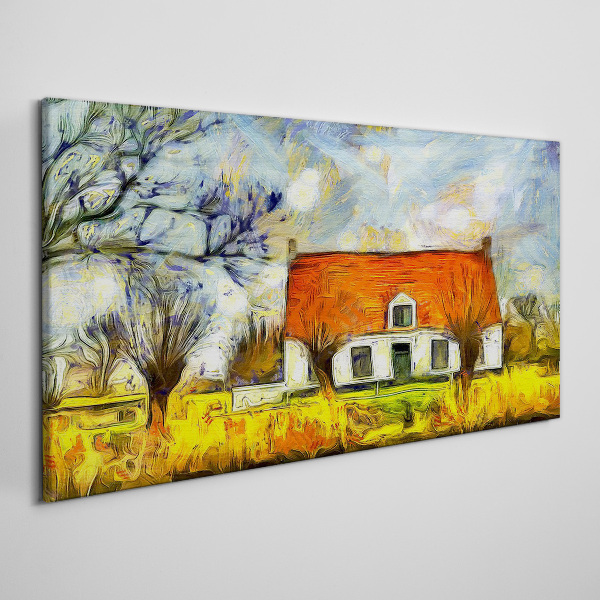 A colorful country cottage in the landscape Print on canvas