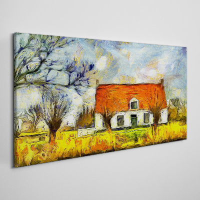 A colorful country cottage in the landscape Print on canvas