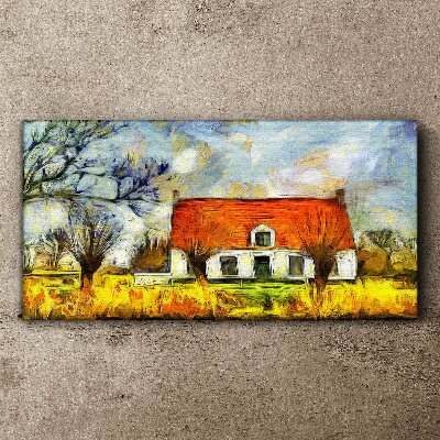 A colorful country cottage in the landscape Print on canvas