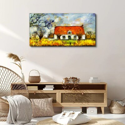 A colorful country cottage in the landscape Print on canvas