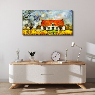 A colorful country cottage in the landscape Print on canvas