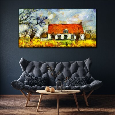 A colorful country cottage in the landscape Print on canvas