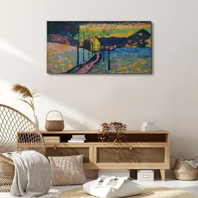 Colorful landscape with a house Canvas wall art