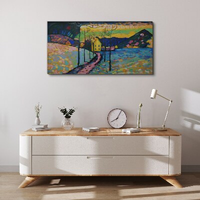 Colorful landscape with a house Canvas wall art