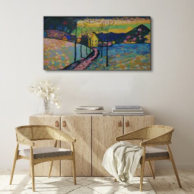 Colorful landscape with a house Canvas wall art