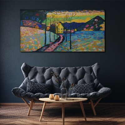 Colorful landscape with a house Canvas wall art