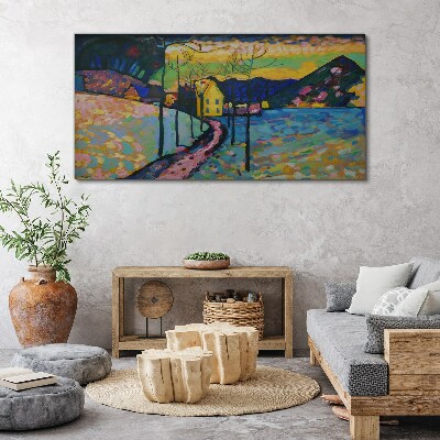 Colorful landscape with a house Canvas wall art