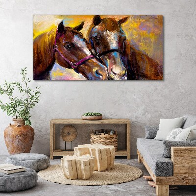 Close-up of two horses Print on canvas