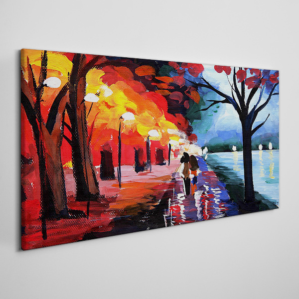 A romantic walk in a colorful park Canvas wall art