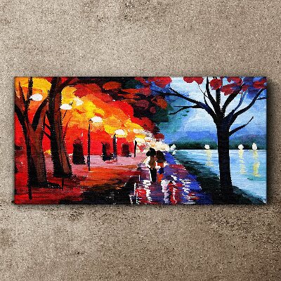 A romantic walk in a colorful park Canvas wall art