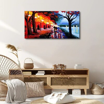 A romantic walk in a colorful park Canvas wall art