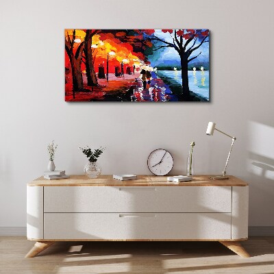 A romantic walk in a colorful park Canvas wall art