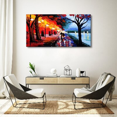 A romantic walk in a colorful park Canvas wall art