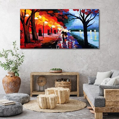 A romantic walk in a colorful park Canvas wall art